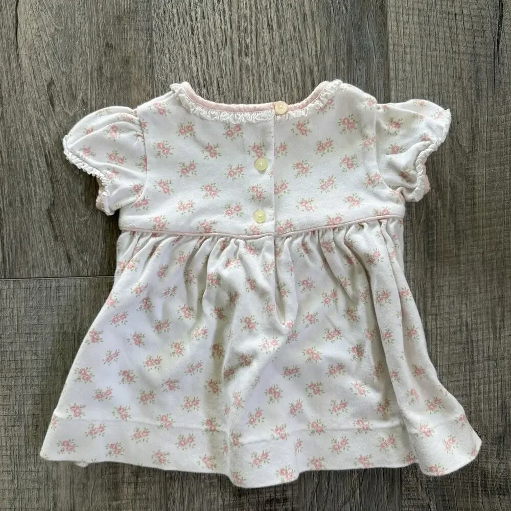 Vtg Ralph Lauren Baby Girl Floral 100% Cotton Dress 3 Months White Pink Ruffle